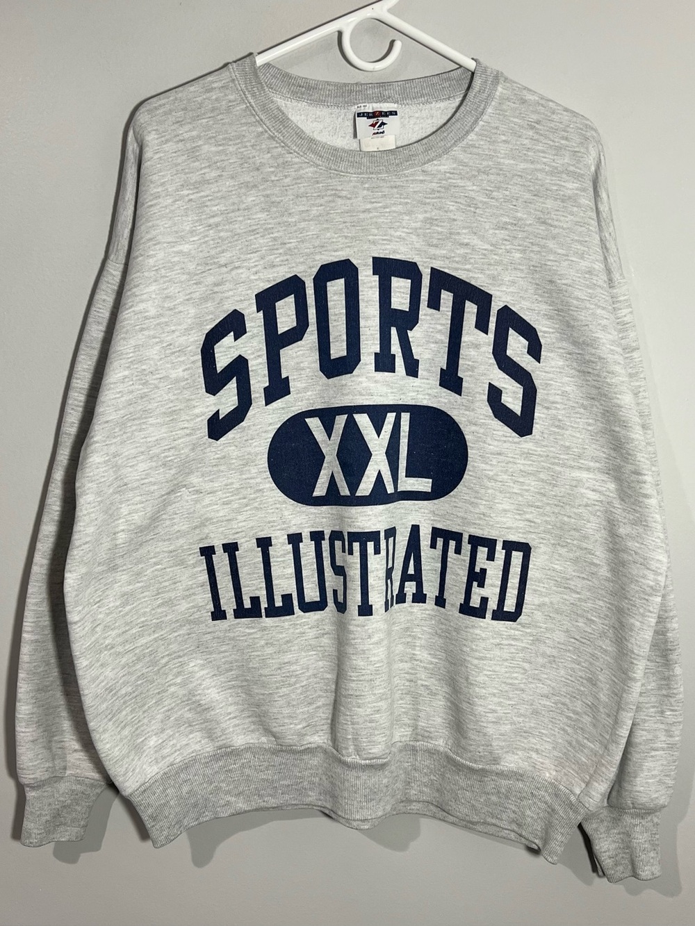 Vintage 90s Jerzees Sports Illustrated Gray Blue Pullover Sweatshirt Mens XL